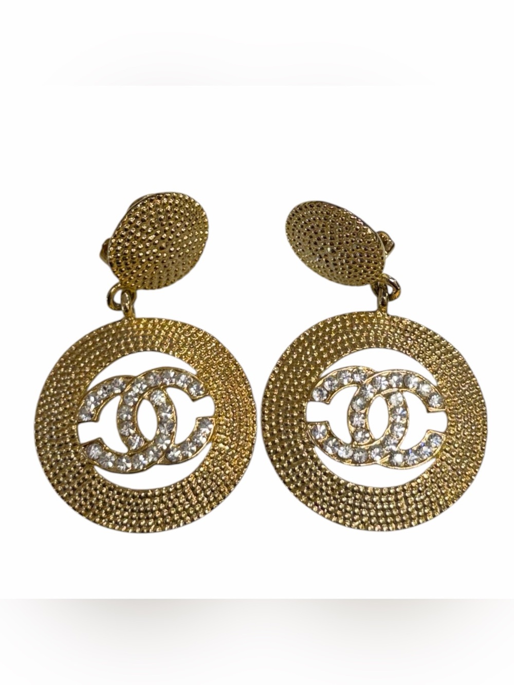 CHANEL Vintage CC Logo Clip on Earrings Gold Tone